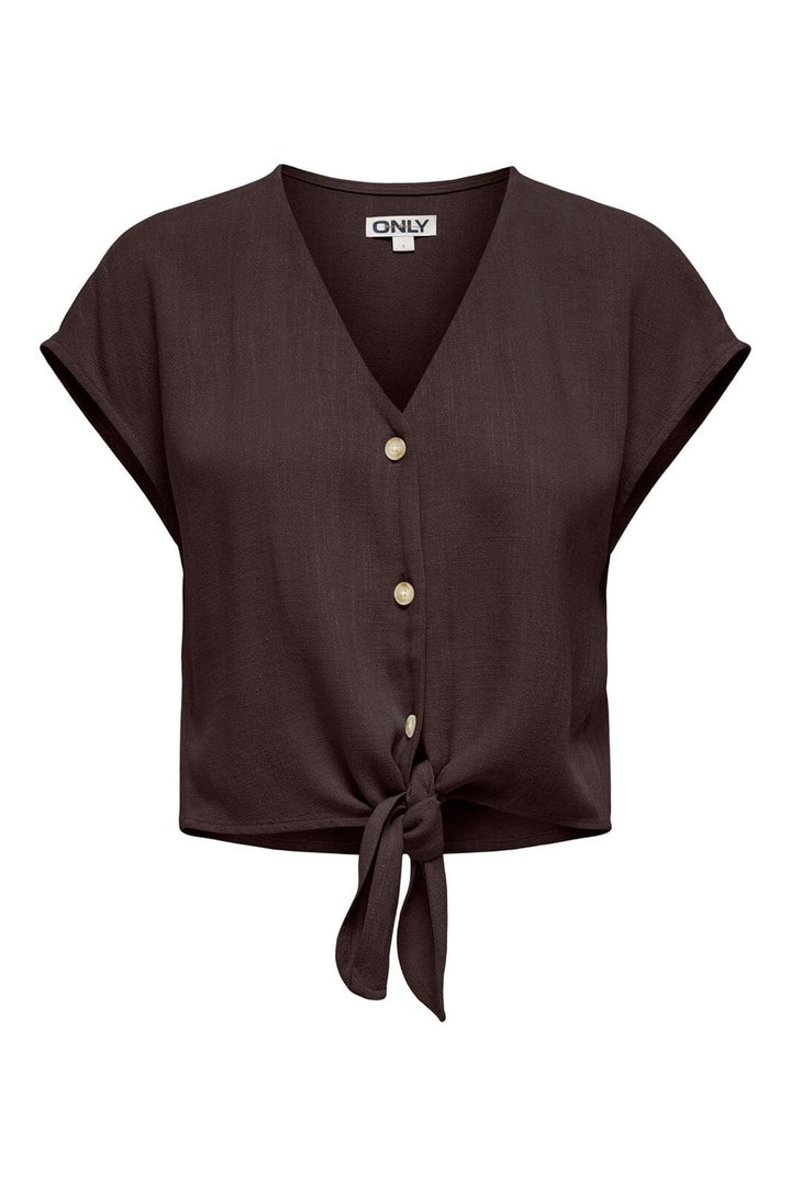 Only - Onlsiesta Ss Knot Lin Bl Shirt - 5085634 Black Coffee