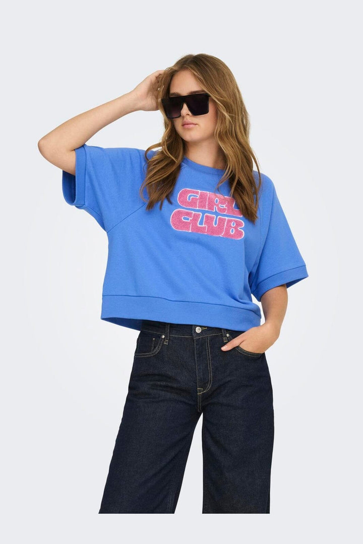 Only - Onlsina S/S O-Neck Terry Emb Swt - 5028261 Ultramarine Girl Club