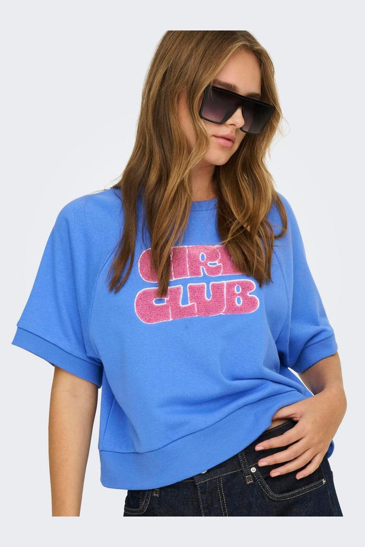 Only - Onlsina S/S O-Neck Terry Emb Swt - 5028261 Ultramarine Girl Club