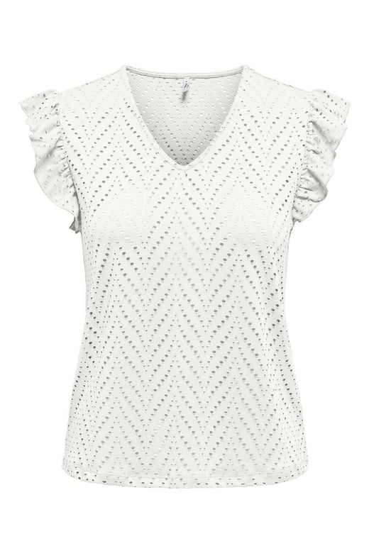 Only - Onlsmilla S/L V-Neck Frill Top - 4793555 Cloud Dancer Boho