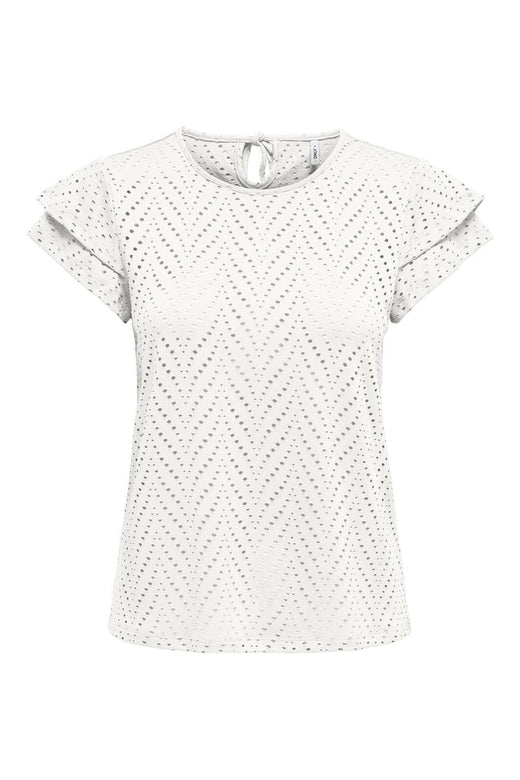 Only - Onlsmilla S/S O-Neck Frill Top - 4766296 Cloud Dancer Boho