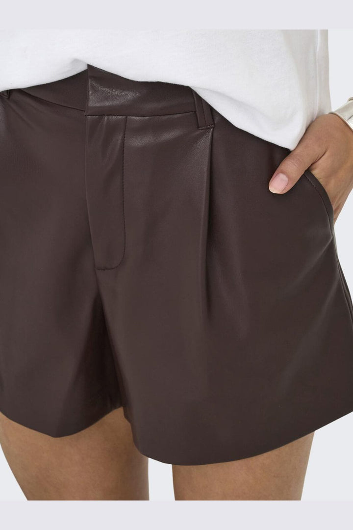 Only - Onlsmooth Faux Lea Shorts Cc - 4786411 Seal Brown