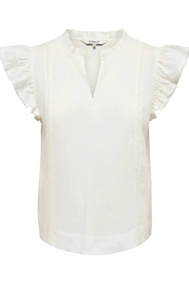 Only - Onltea-Idris S/L Frill Tape Top - 5014291 Cloud Dancer Toppe 