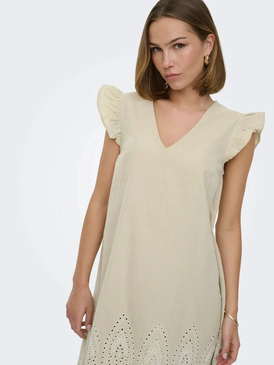 Only - Onltulum Emb S/S Dress - 4961287 Olive Gray Bright White Emb Kjoler 