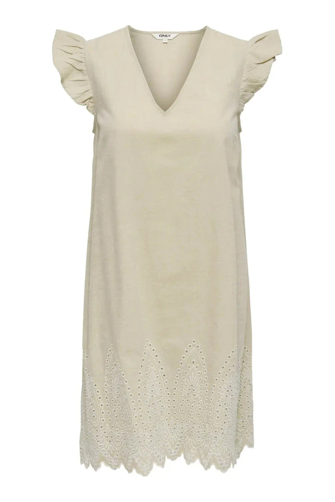 Only - Onltulum Emb S/S Dress - 4961287 Olive Gray Bright White Emb Kjoler 