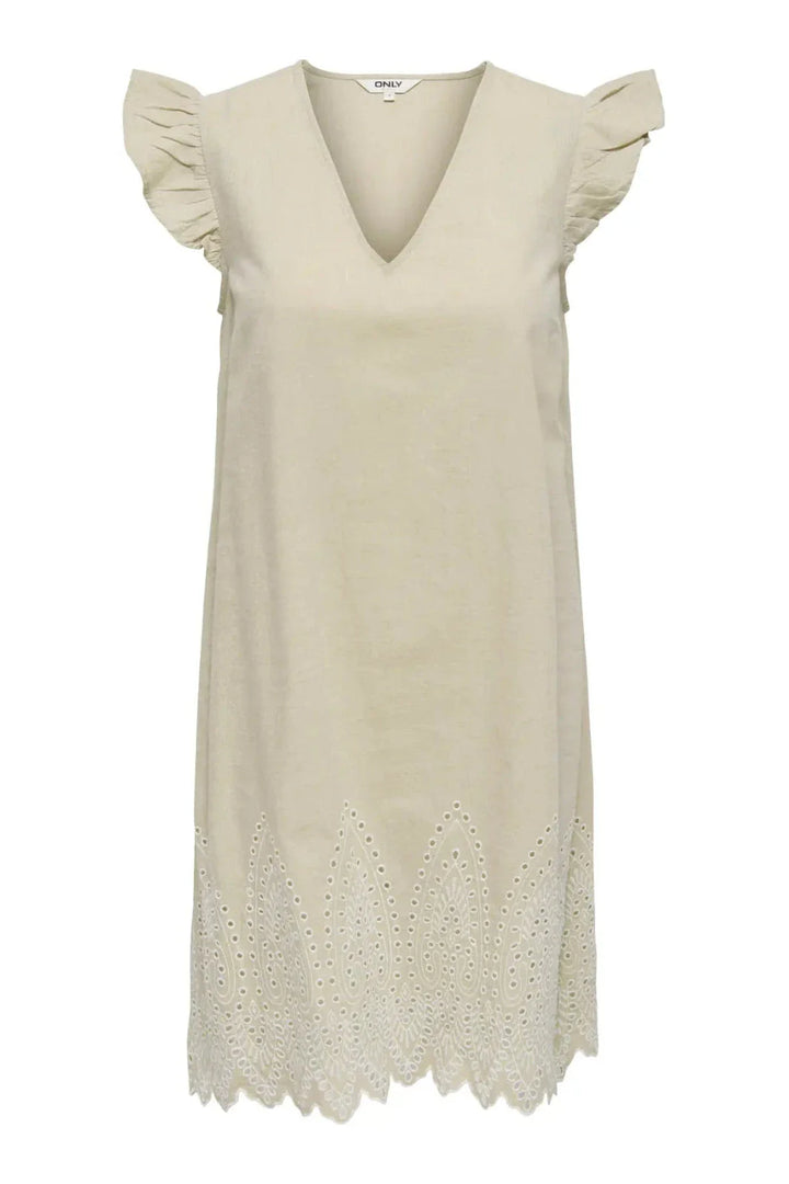 Only - Onltulum Emb S/S Dress - 4961287 Olive Gray Bright White Emb Kjoler 