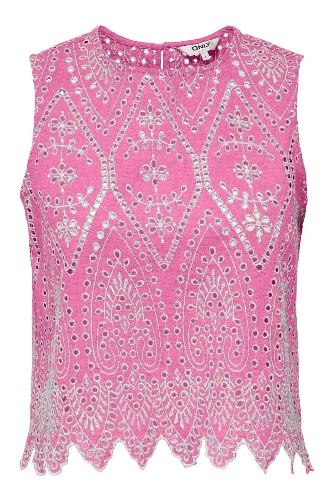 Only - Onltulum Sl Emb Top - 4764210 Fuchsia Pink Bright White Emb. Toppe 