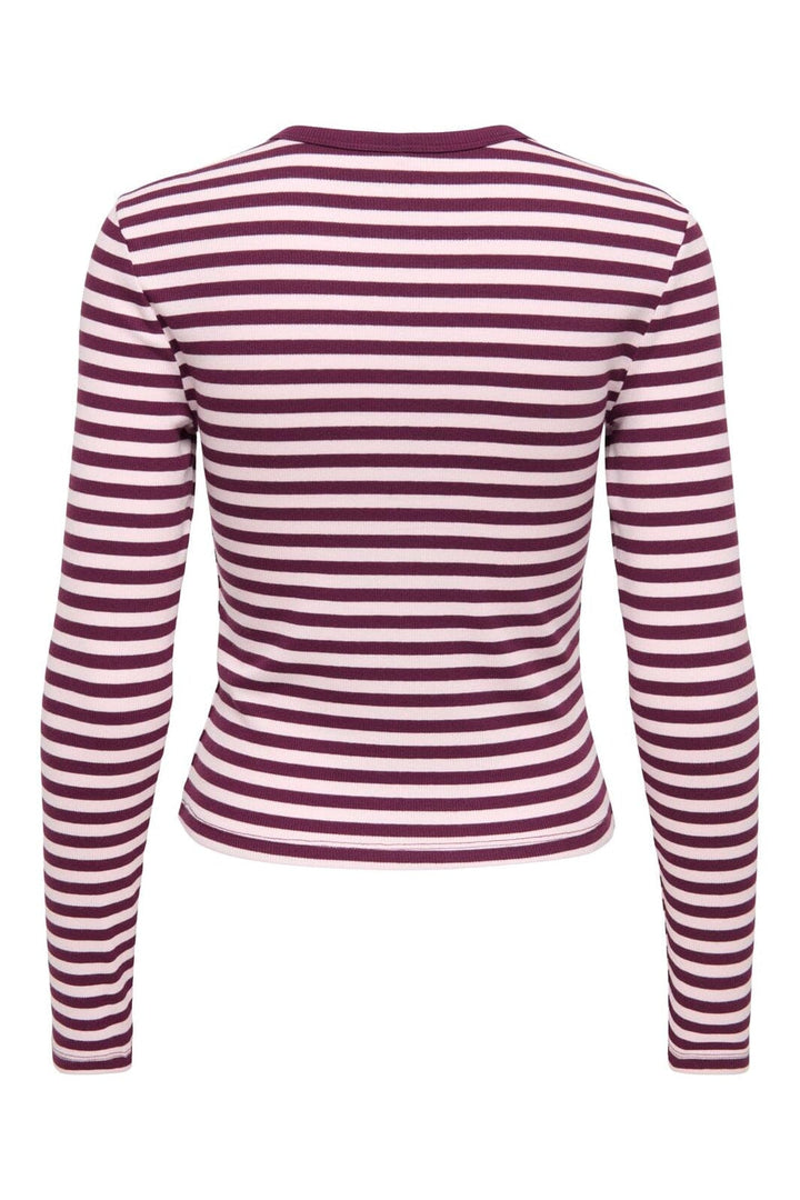 Only - Onlval L/S O-Neck Stripe Top - 5084119 Fig Pale Lilac (Mette) + Emb. Heart
