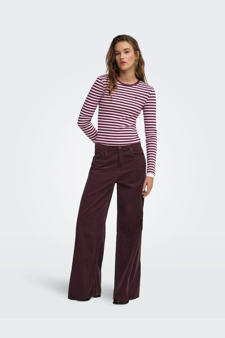 Only - Onlval L/S O-Neck Stripe Top - 5084119 Fig Pale Lilac (Mette) + Emb. Heart