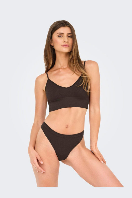 Only - Onlvicky Rib Seamless Vneck Top Acc - 4819326 Seal Brown