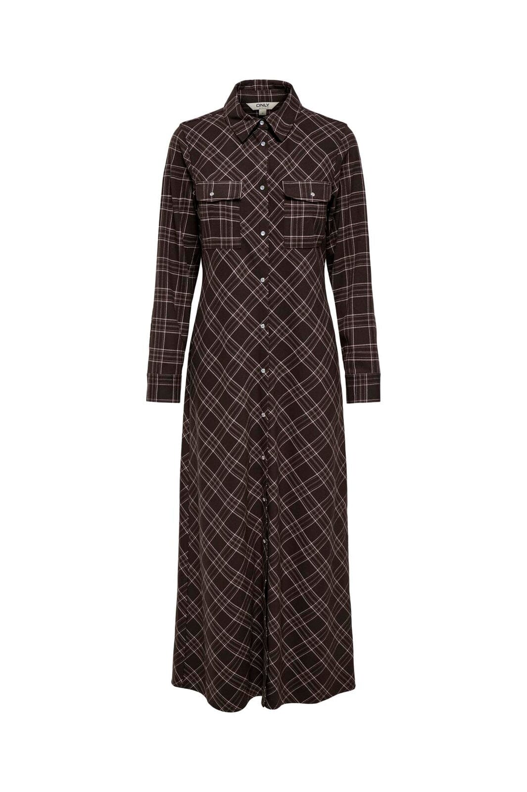 Only - Onlwren Check L/S Long Shirt Dress - 4970171 Black Checked Forge