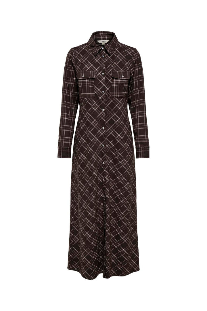 Only - Onlwren Check L/S Long Shirt Dress - 4970171 Black Checked Forge