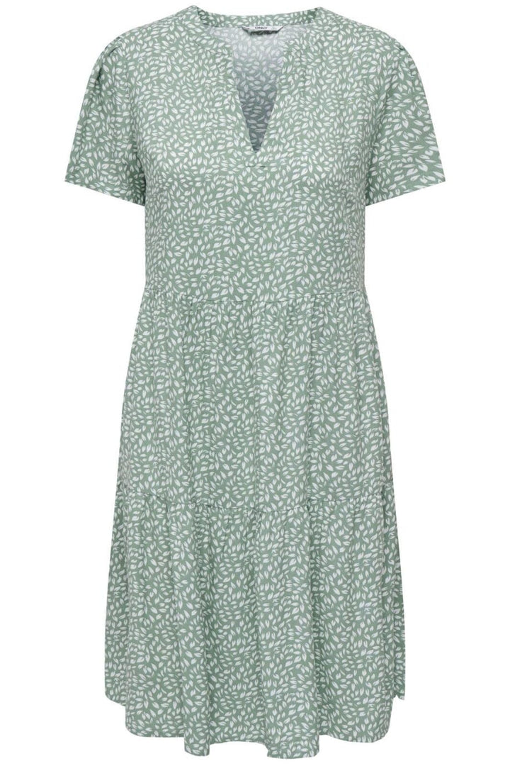 Only - Onlzally Life S/S Thea Dress 15262674 - 3936374 - Chinois Green White Leafs