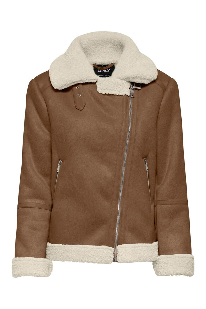 Only - Onlzen Bonded Biker Jacket Cc - 5100767 Sepia Teddy Bone White