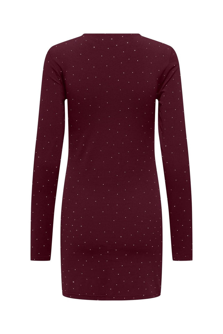 Only - Onlzita L/S O-Neck Short Dress Bf - 4929052 Cabernet Silver Rhinestones
