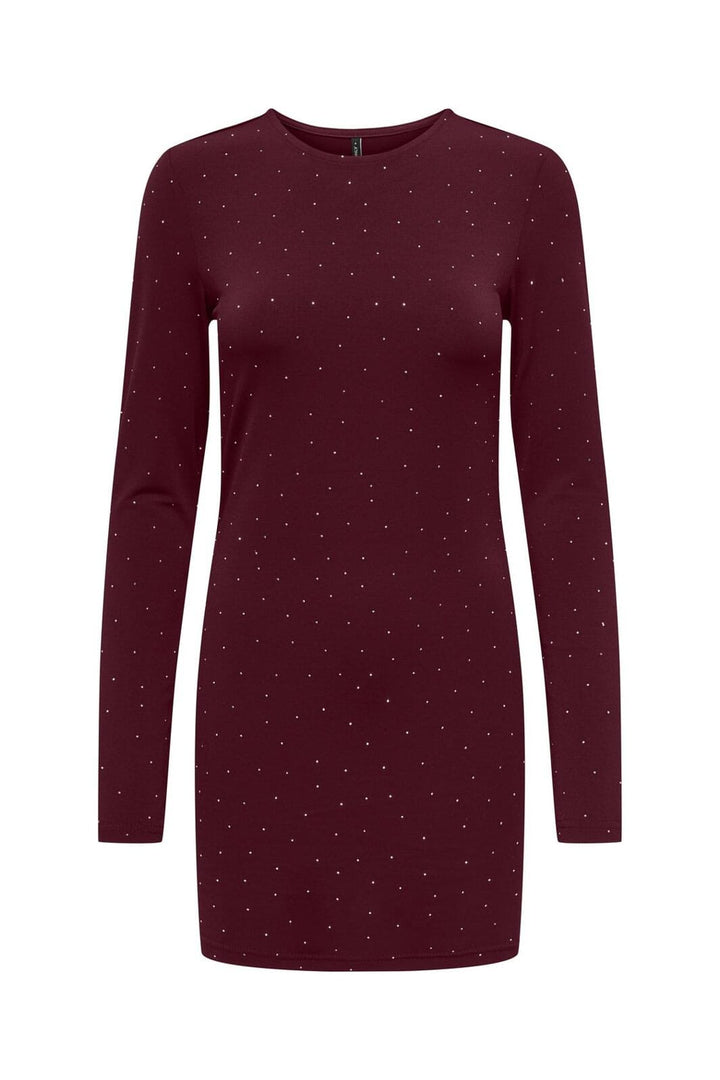 Only - Onlzita L/S O-Neck Short Dress Bf - 4929052 Cabernet Silver Rhinestones