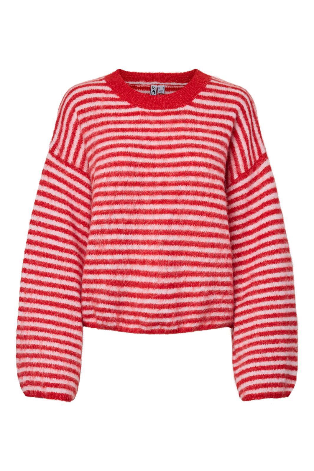 Pieces - Pcada Ls O-Neck Knit - 5155238 Flame Scarlet Light Pink