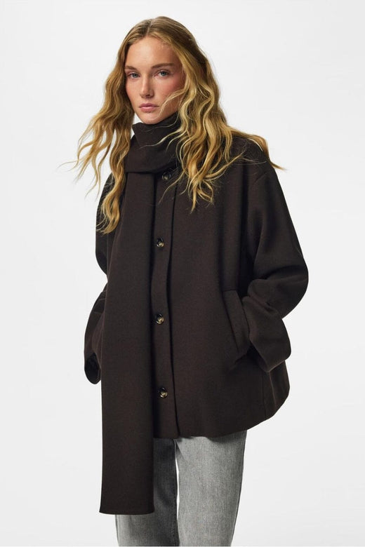 Pieces - Pcagnes Short Jacket W. Scarf - 5162958 Ganache Jakker 