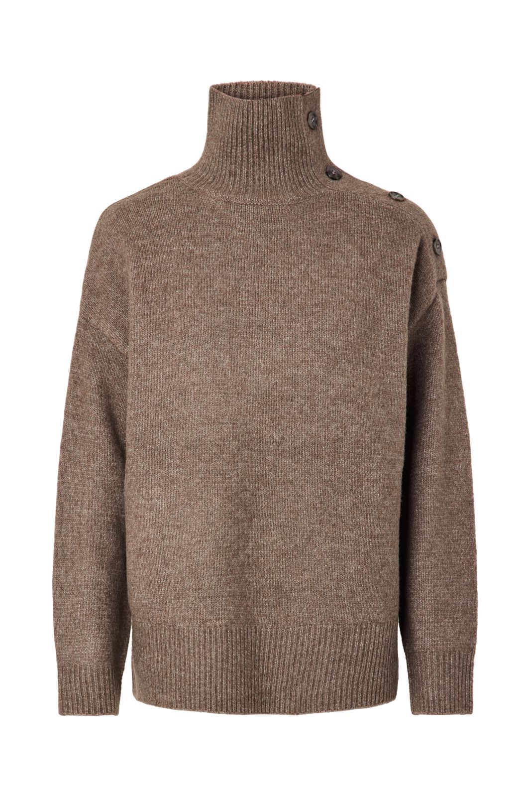 Pieces - Pcaico Ls Button High Neck Knit - 5060675 Coffee Quartz Melange