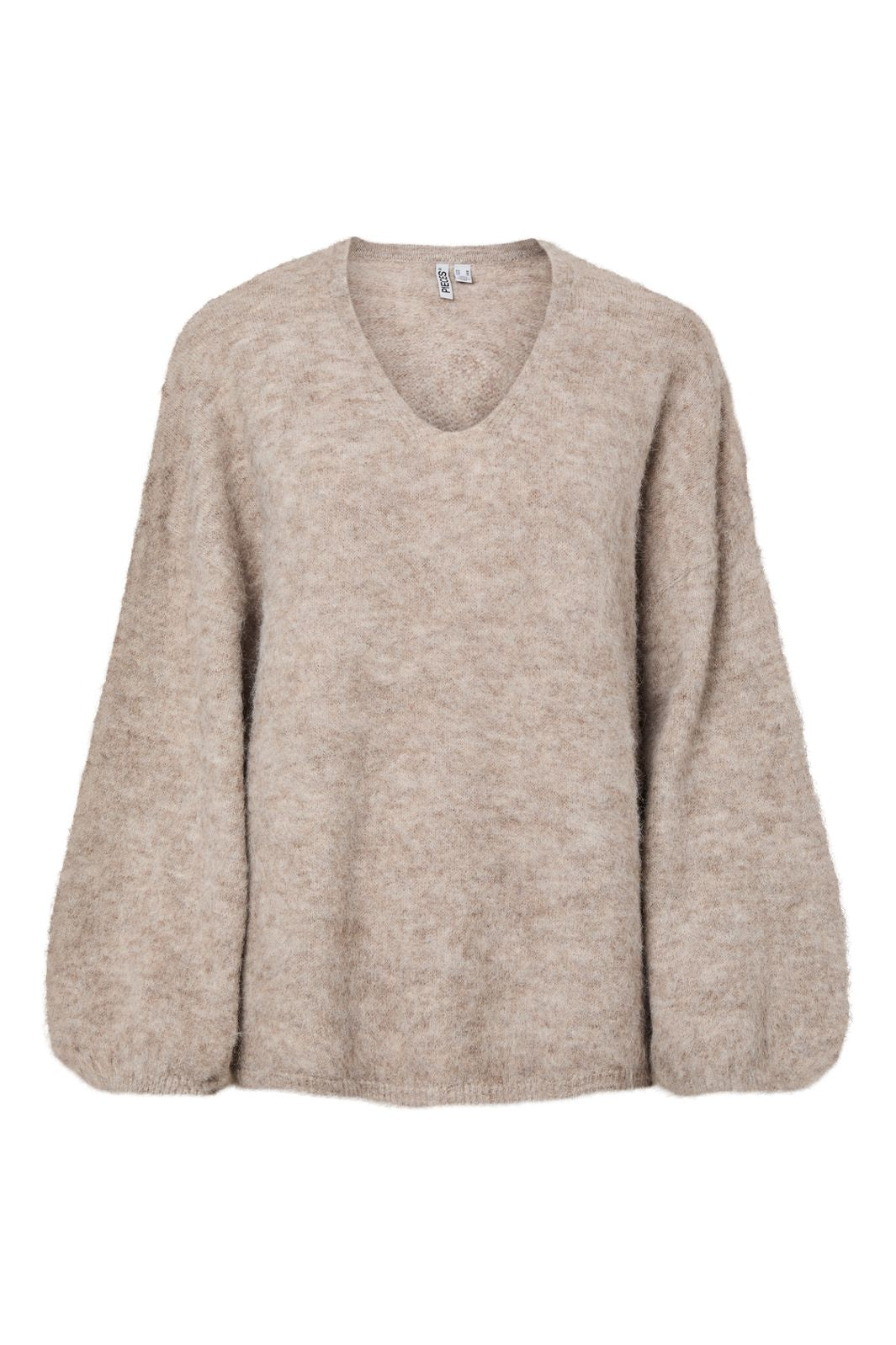 Pieces - Pcallie Ls V-Neck Knit Mwa - 5090885 Greige Melange