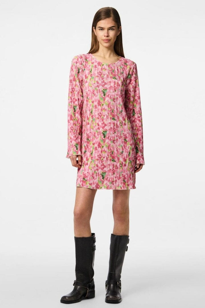 Pieces - Pcamber Ls Short Dress Kca - 4797862 Pink Cosmos Blurry Flowers