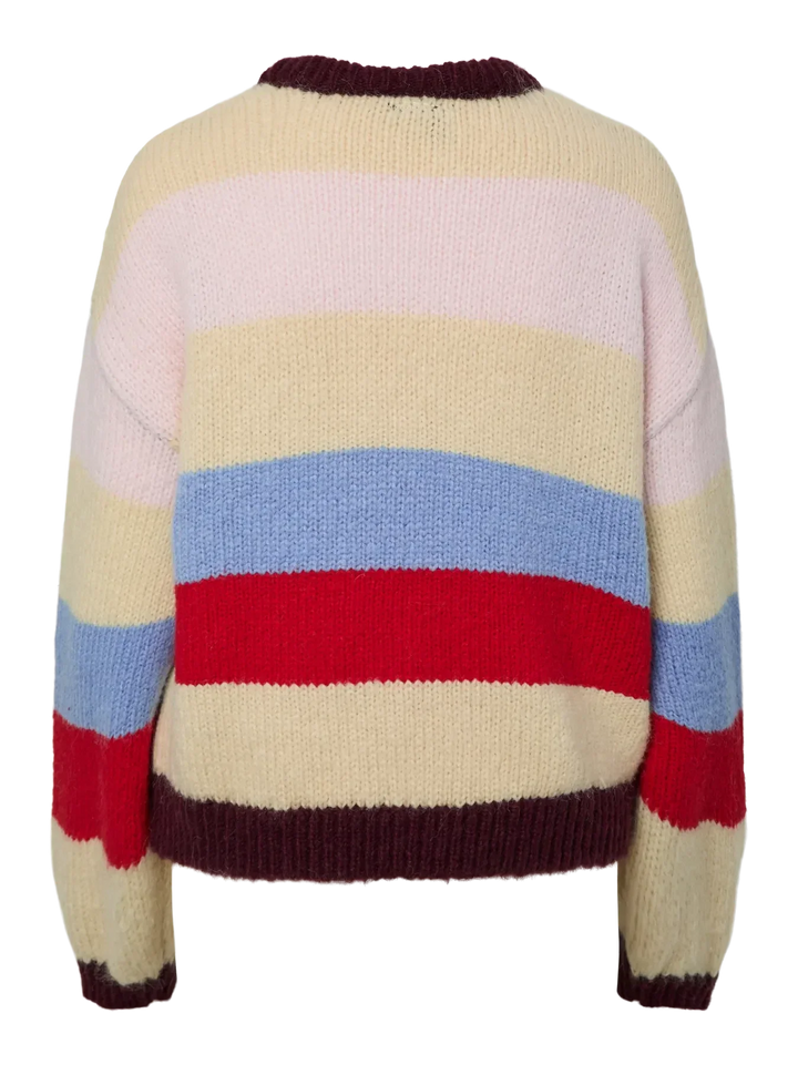 Pieces - Pcbikka Ls O-Neck Knit - 4949295 French Vanilla Multicolor Statements Strikbluser 