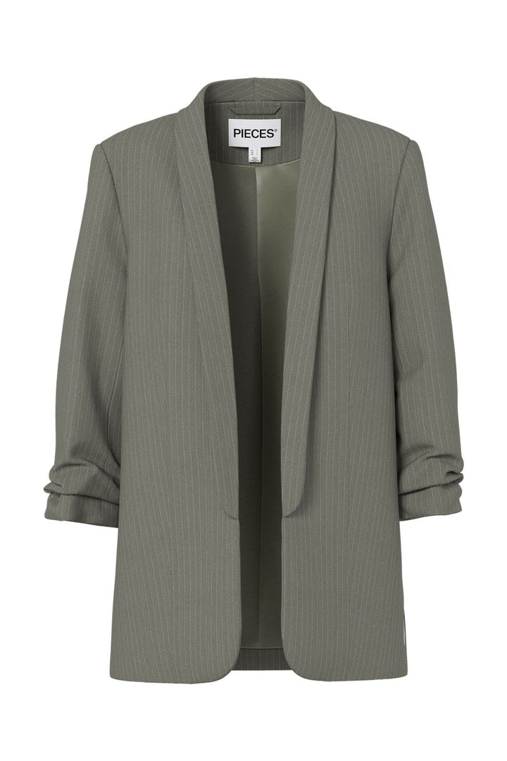 Pieces - Pcbosella 3/4 Pinstripe Blazer - 4899433 Deep Lichen Green Cloud Dancer Pinstripe