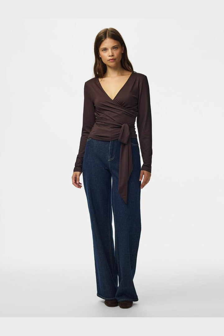 Pieces - Pcester Ls Wrap Top Mwa - 5105367 Chocolate Plum