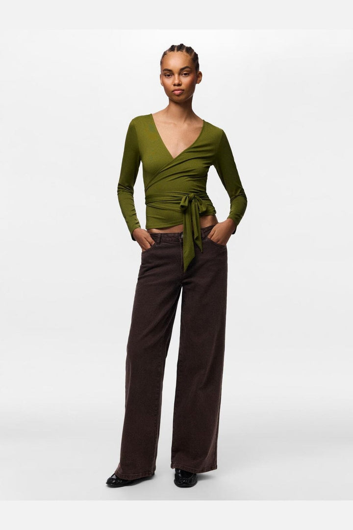 Pieces - Pcester Ls Wrap Top Mwa - 5105368 Sphagnum