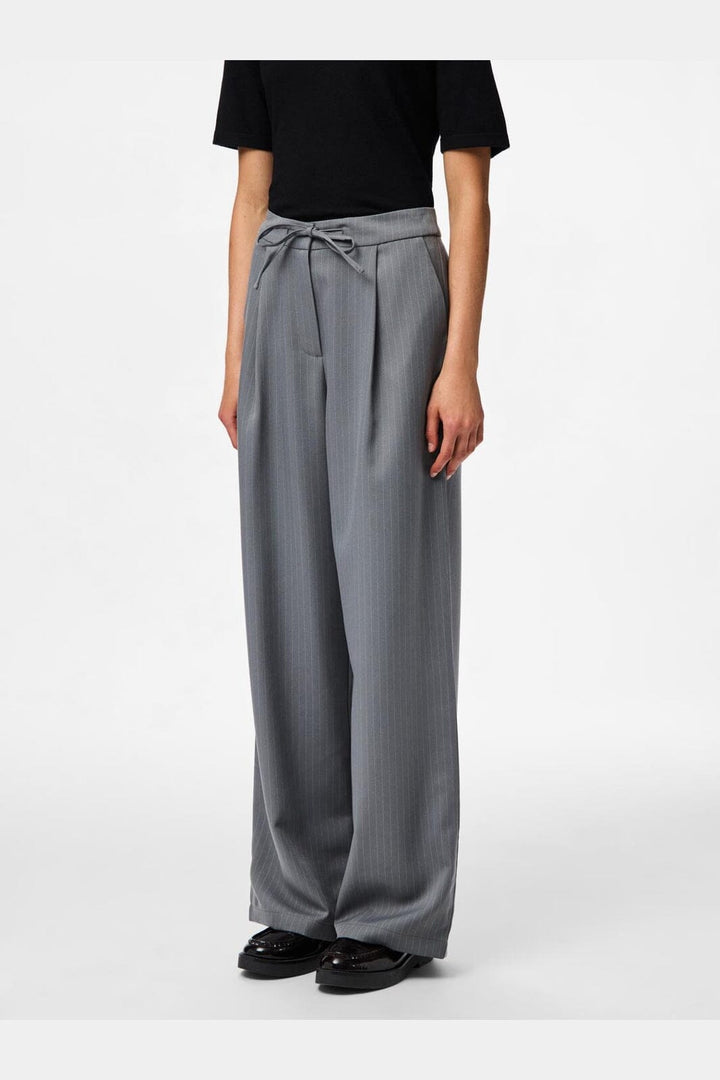 Pieces - Pcfalka Pinstriped Tie Pants - 4983919 Grey Pinstripe