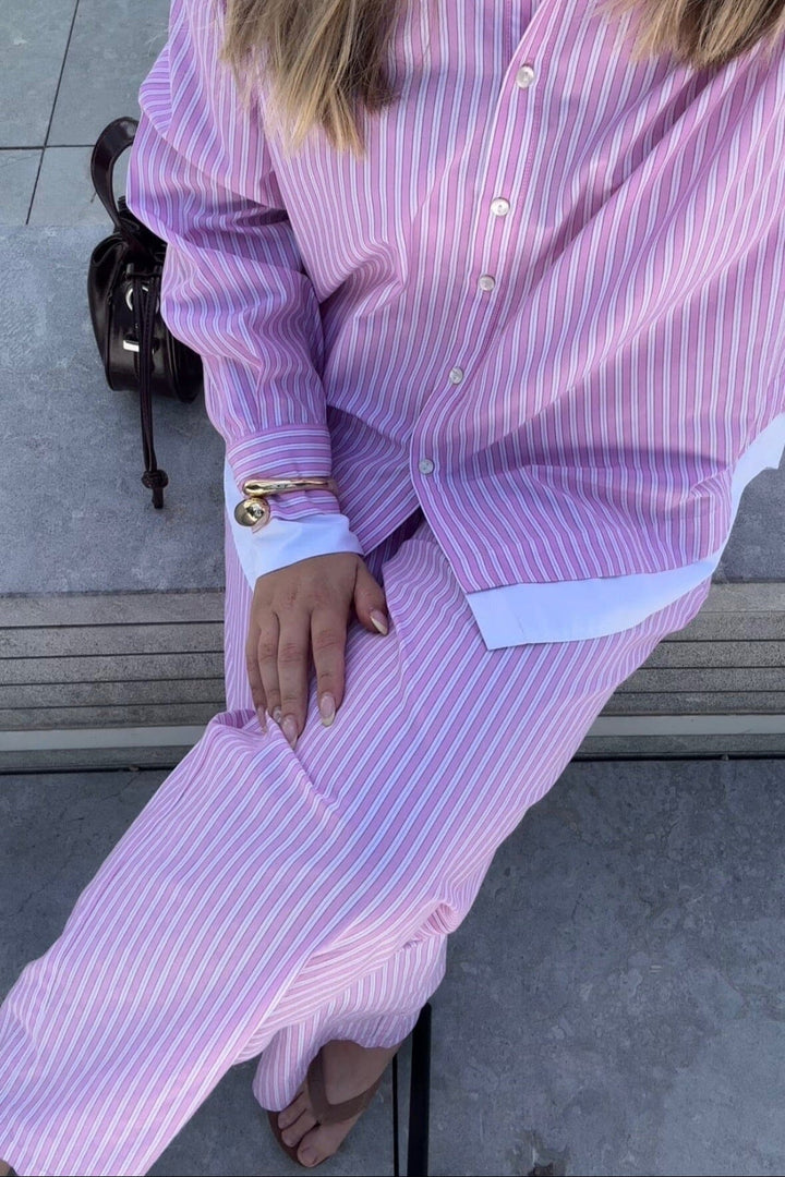 Pieces - Pcfamma Straight Pant Fsy - 4912400 Pink Tulle White/Pink Stripes Bukser 