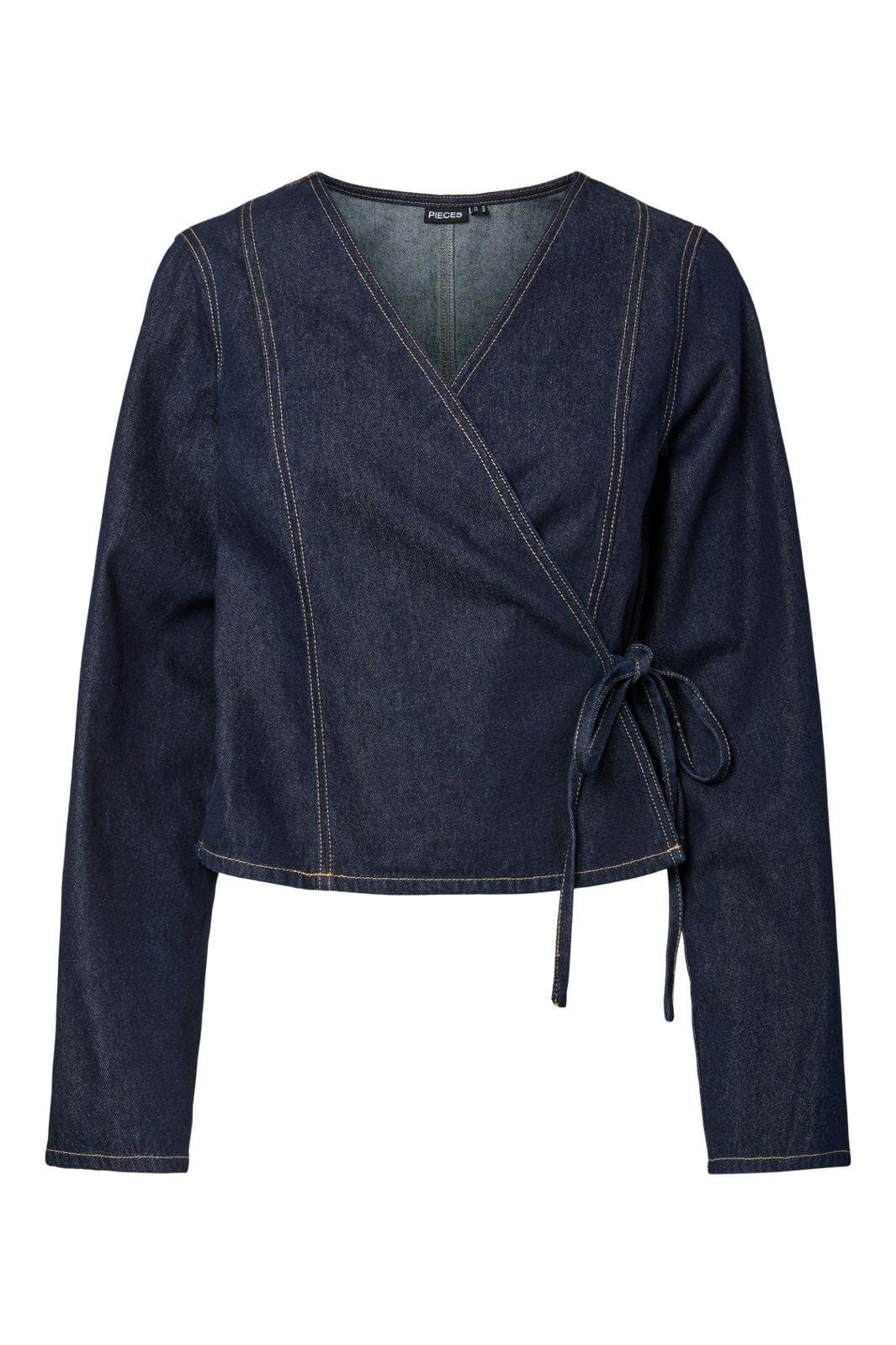 Pieces - Pcfenna Ls Denim Wrap Shirt Fsy - 4986826 Dark Blue Denim Rinse Skjorter 