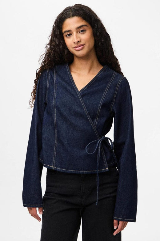 Pieces - Pcfenna Ls Denim Wrap Shirt Fsy - 4986826 Dark Blue Denim Rinse