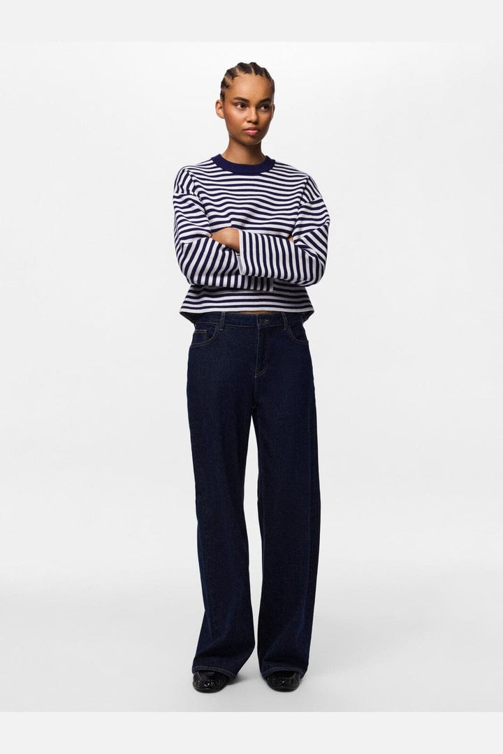 Pieces - Pcjassy Ls O-Neck Knit - 5190541 Maritime Blue Cloud Dancer