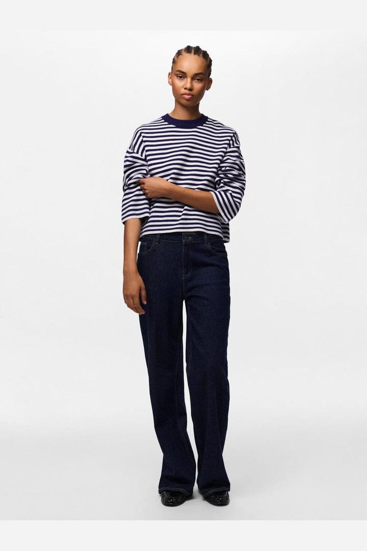 Pieces - Pcjassy Ls O-Neck Knit - 5190541 Maritime Blue Cloud Dancer