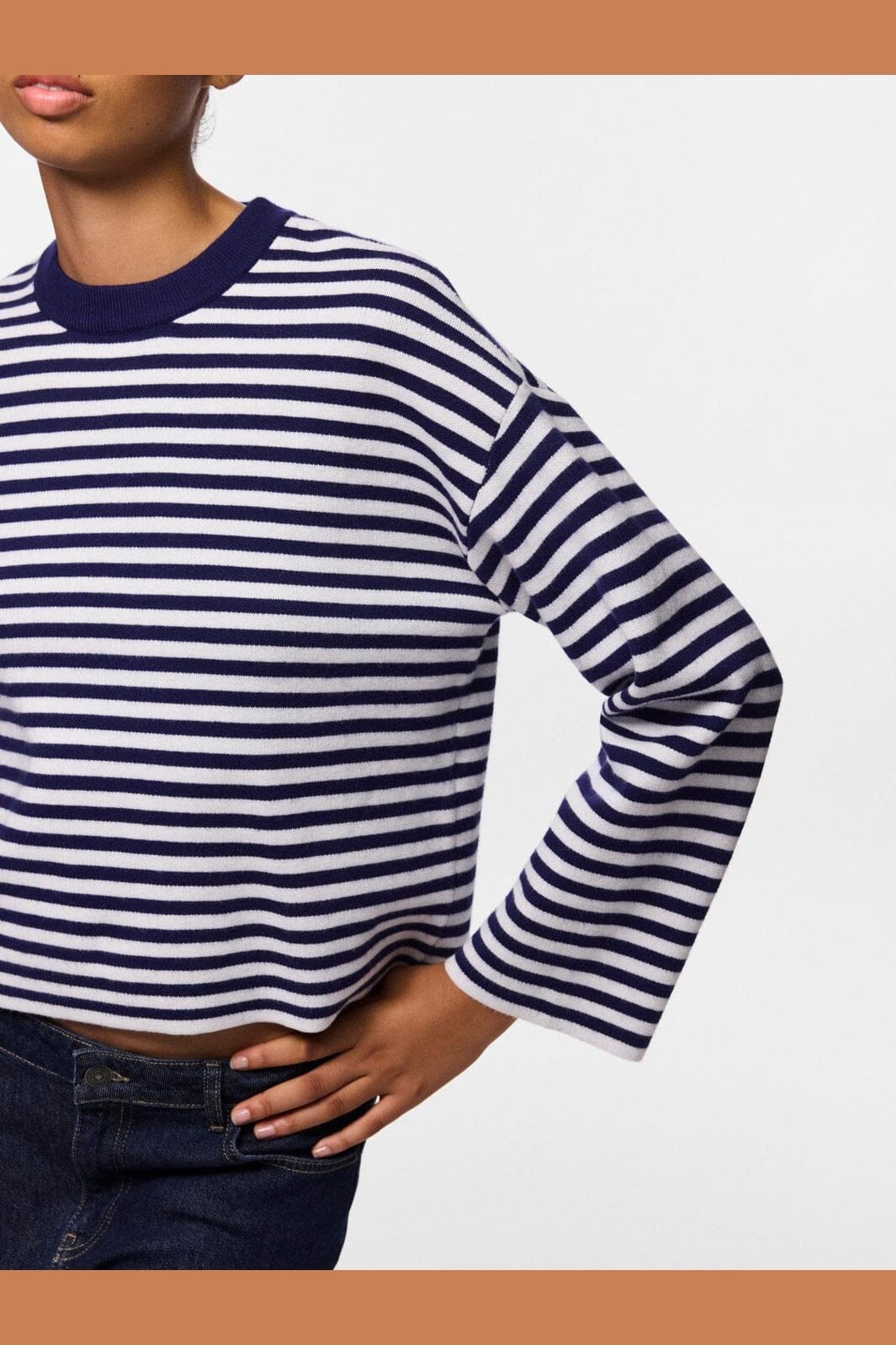 Pieces - Pcjassy Ls O-Neck Knit - 5190541 Maritime Blue Cloud Dancer