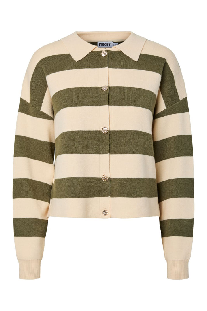 Pieces - Pcjassy Ls Polo Knit Cardigan - 5040030 Sphagnum Birch