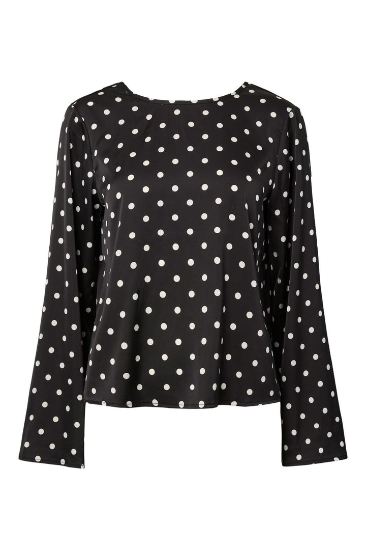 Pieces - Pcjytta Ls Satin Top - 5052187 Black White Dots