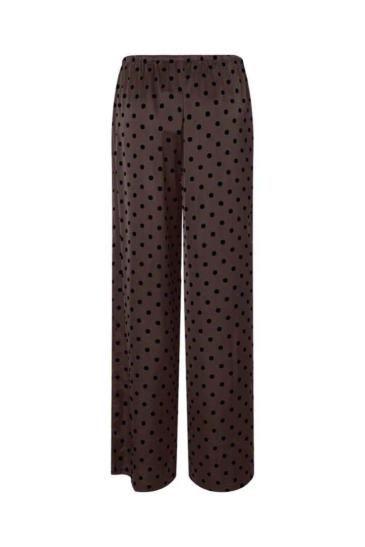 Pieces - Pcjytta Straight Satin Pants - 5069033 Hot Fudge Black Dots