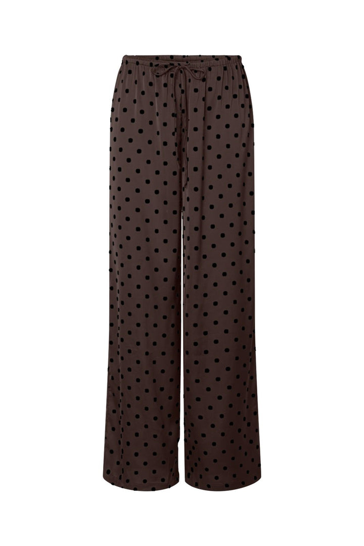 Pieces - Pcjytta Straight Satin Pants - 5069033 Hot Fudge Black Dots