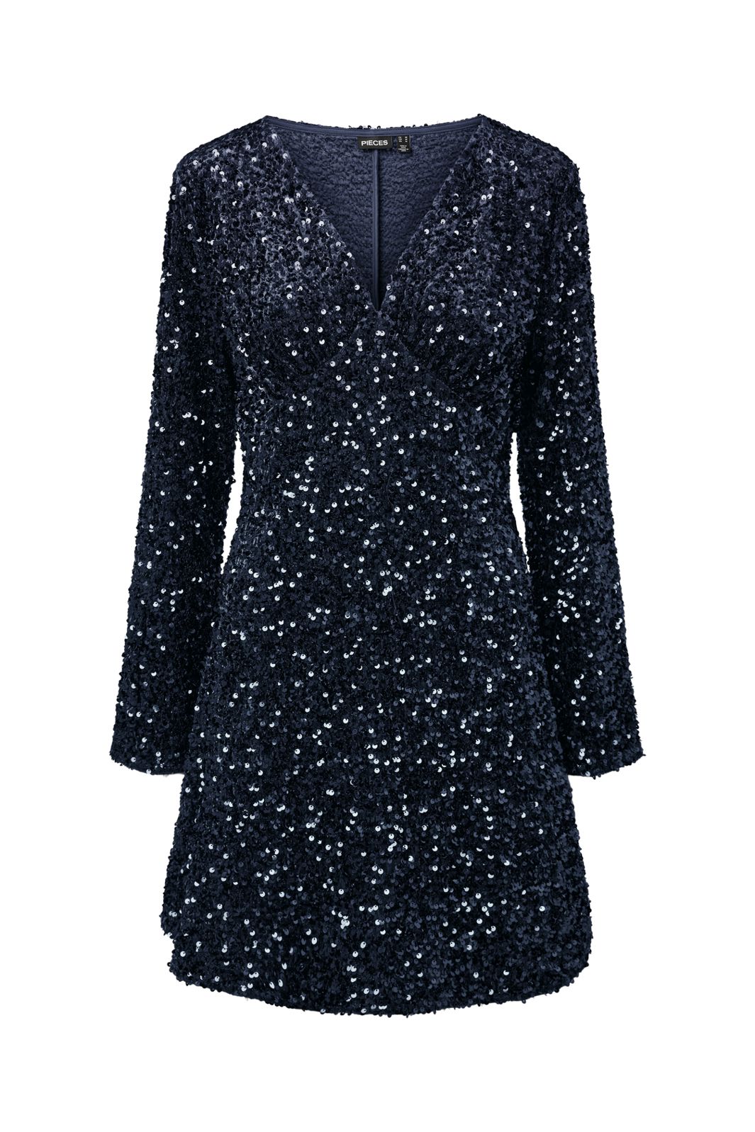 Pieces - Pckammy Ls V-Neck New Dress - 5165630 Maritime Blue Blue Sequins