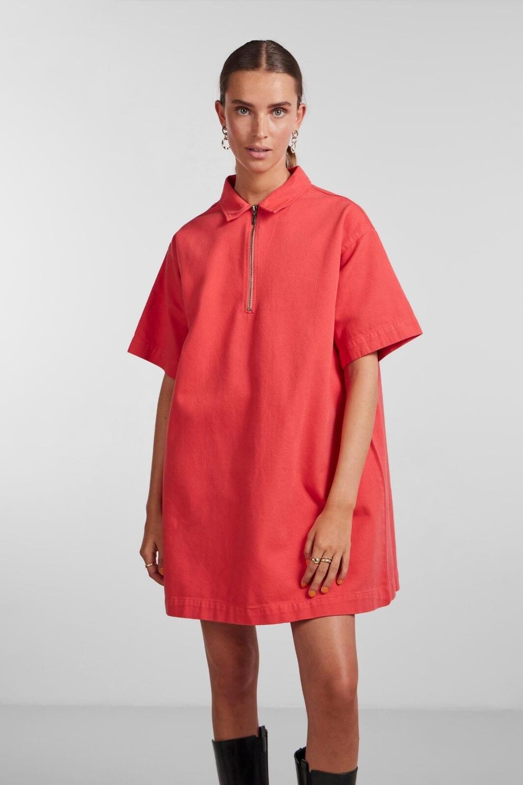 Pieces - Pckevin A-Shape Ss Dress - Hot Coral Kjoler 