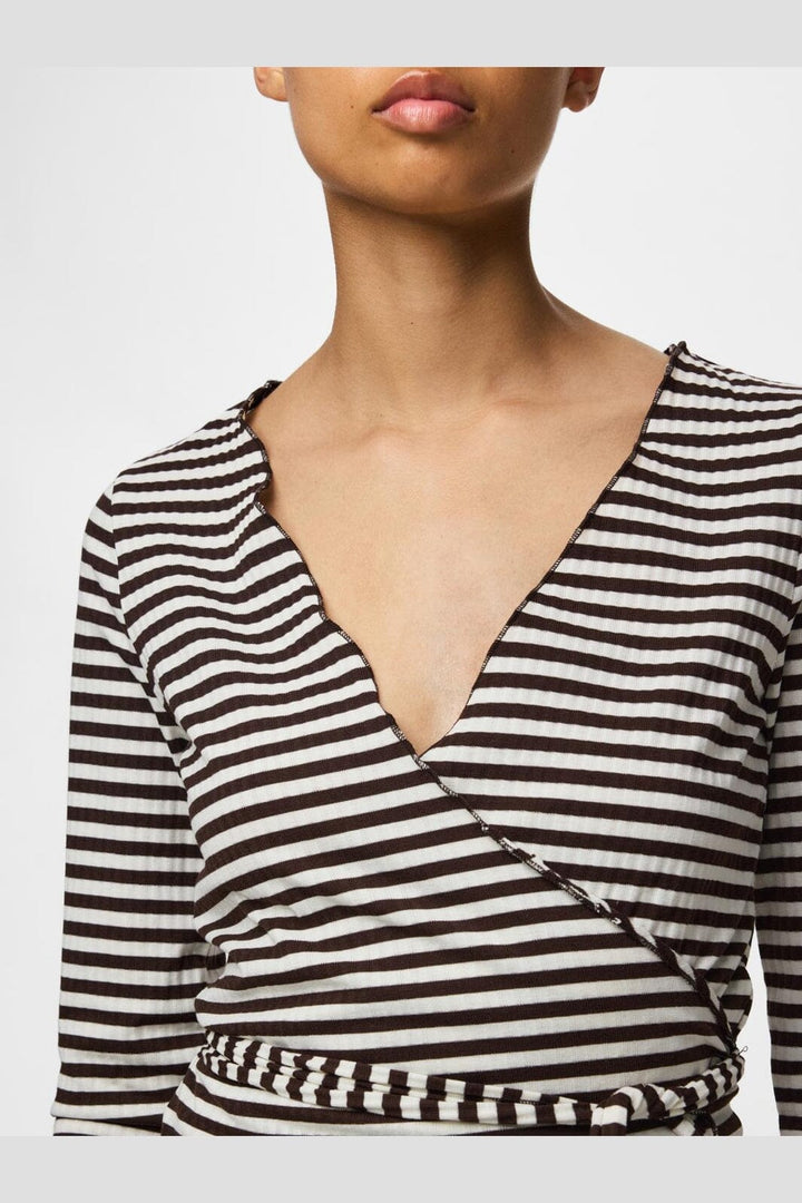 Pieces - Pclaya Ls Wrap Top - 5176828 Hot Fudge Coconut Milk