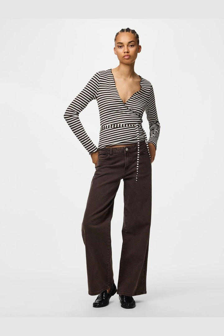 Pieces - Pclaya Ls Wrap Top - 5176828 Hot Fudge Coconut Milk