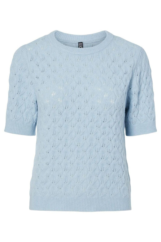Pieces - Pclelou Ss O-Neck Knit - 4941340 Cashmere Blue Melange Strikbluser 