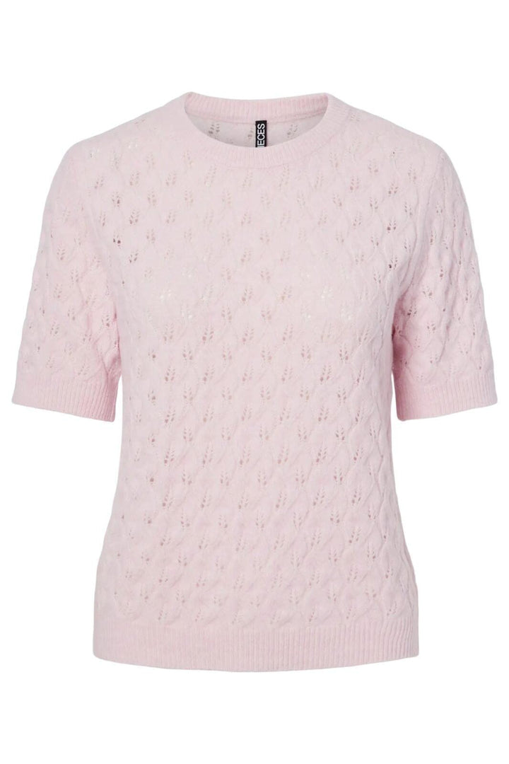 Pieces - Pclelou Ss O-Neck Knit - 4941341 Roseate Spoonbill Melange Strikbluser 