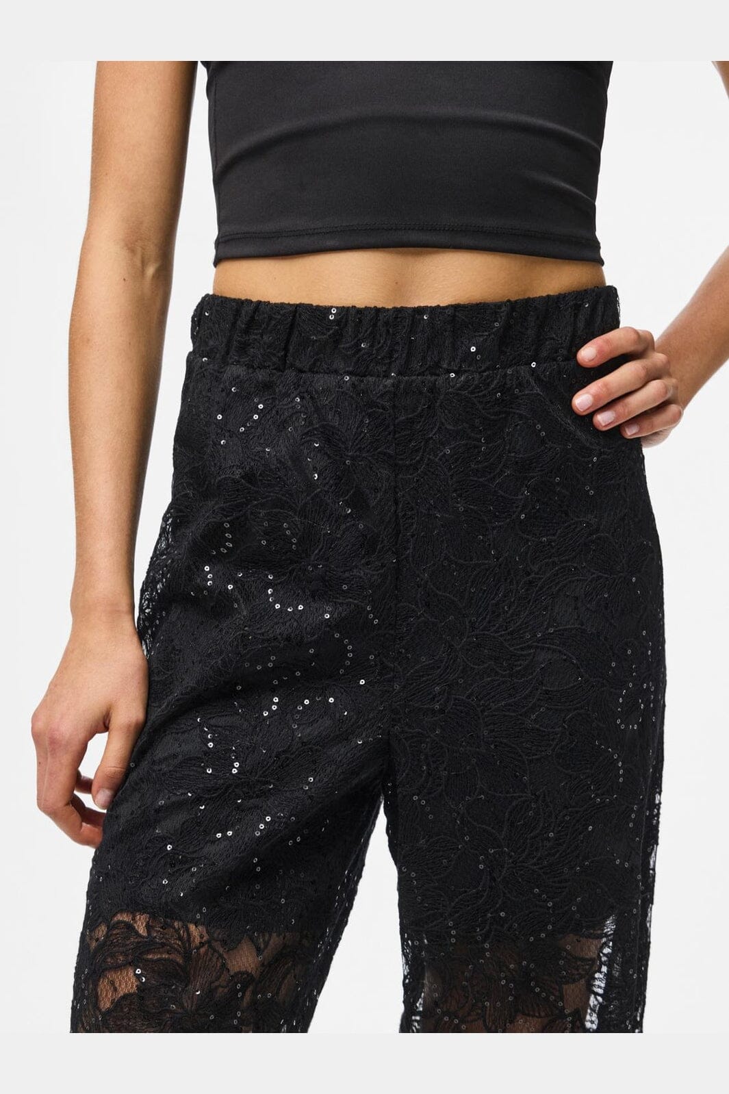 Pieces - Pclouise Straight Pants - 5039172 Black Black Sequins