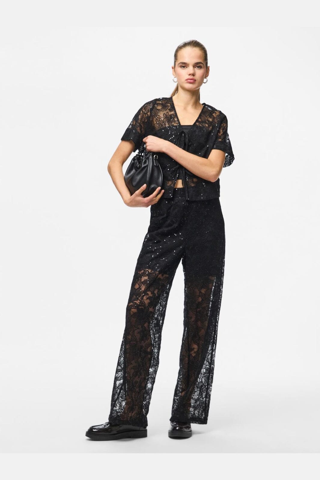 Pieces - Pclouise Straight Pants - 5039172 Black Black Sequins