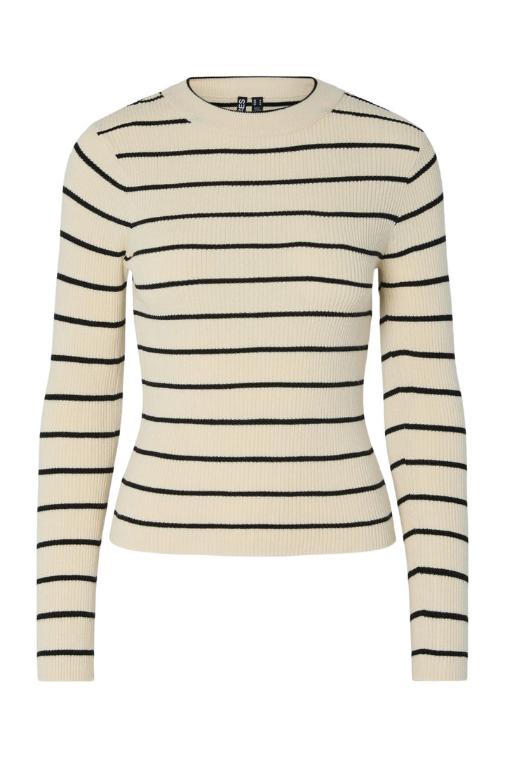 Pieces - Pcmira New Ls O-Neck Knit - 4803154 Birch Black Narrow