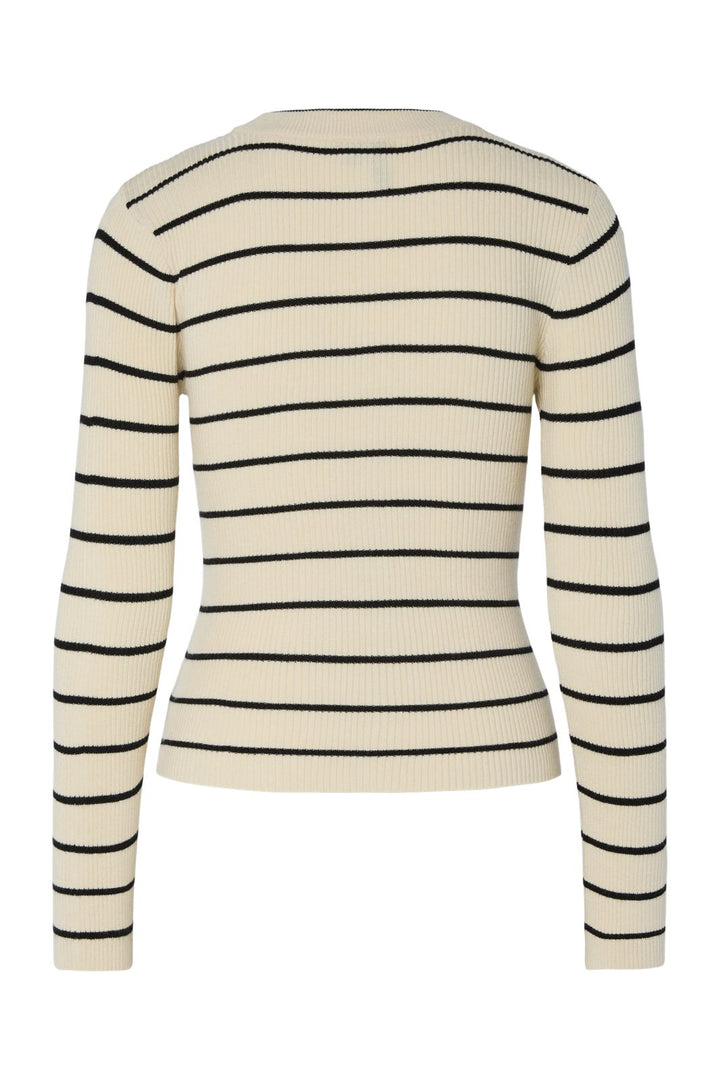 Pieces - Pcmira New Ls O-Neck Knit - 4803154 Birch Black Narrow